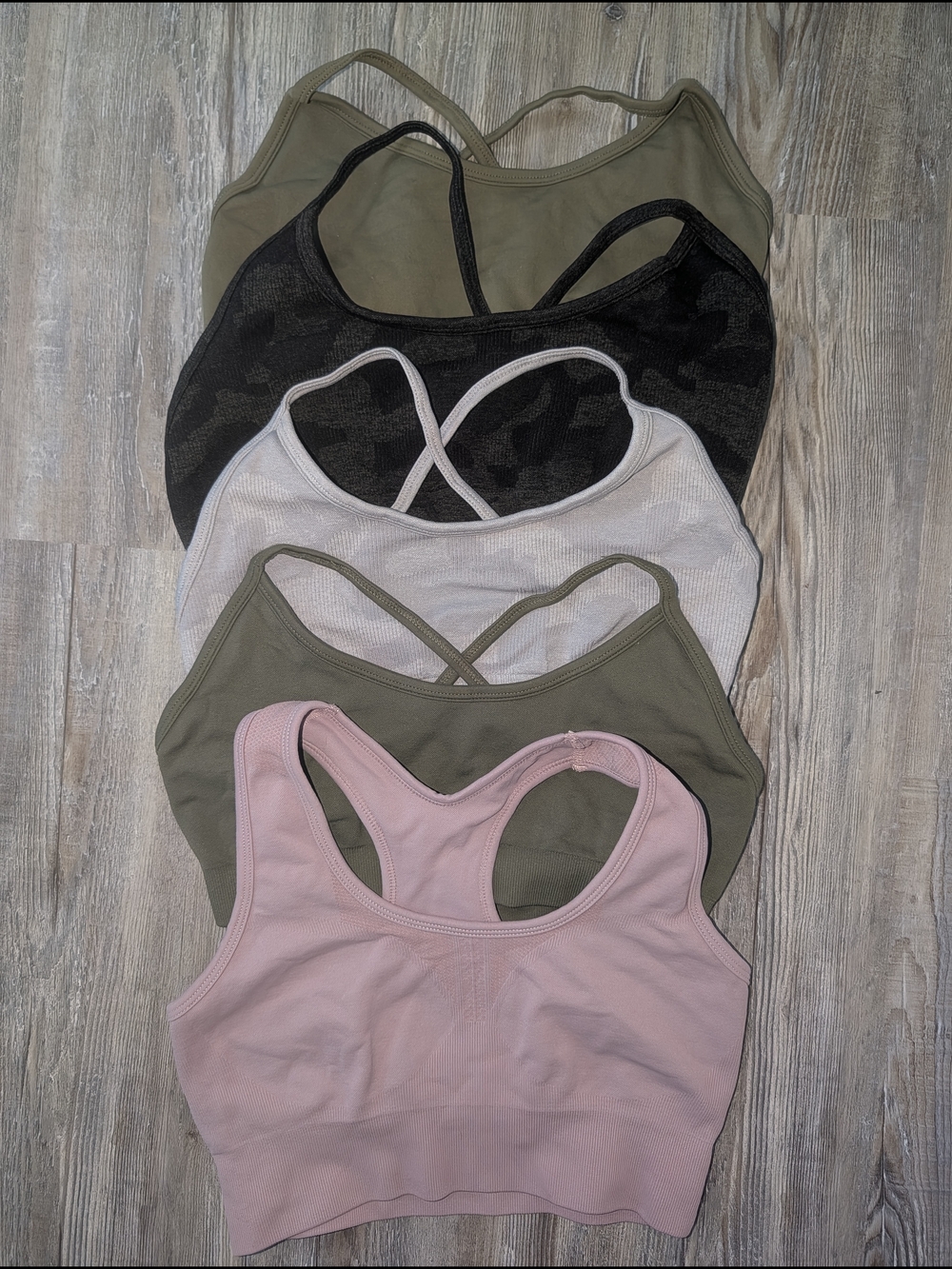 5 Curves N CombatBoots Racerback Sports Bra - Pink, Olive, Black, Cream Set